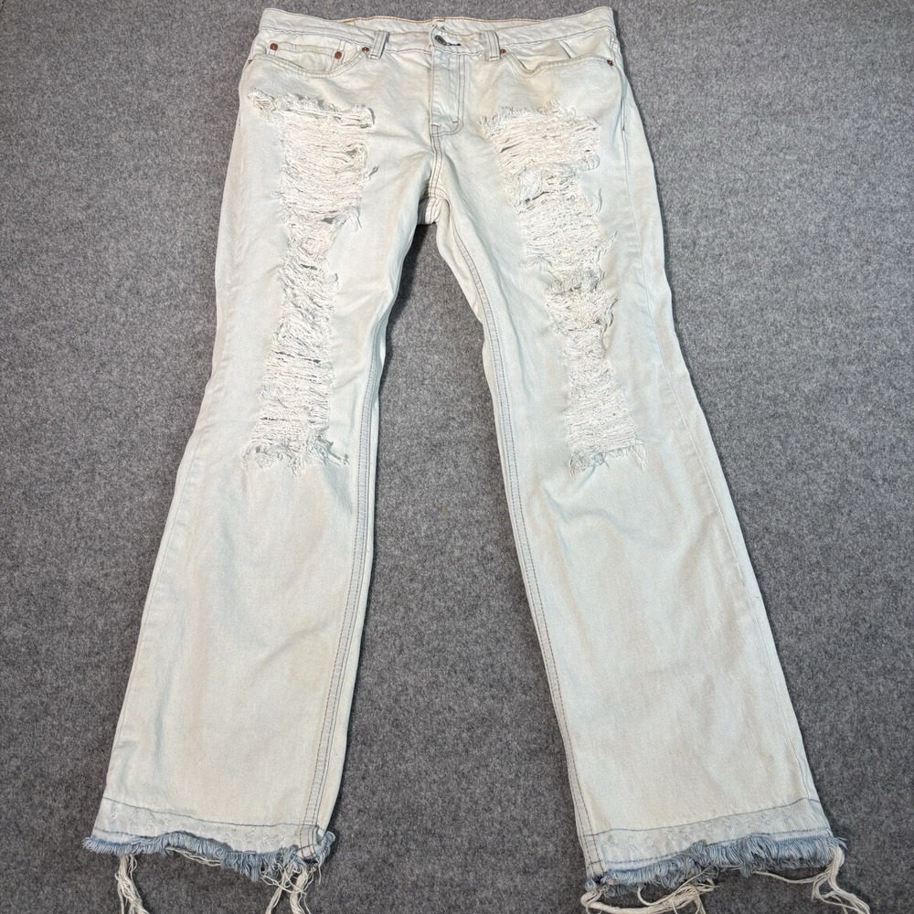 Levi's 511 Jeans Mens 36x30 Light Wash Distressed Streetwear Slim Fit Blue Denim